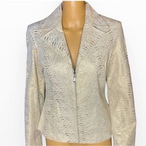 CACHE Y2K/Vintage
Leather Suede Jacket Tan Metallic Gold Animal Print
Size 8